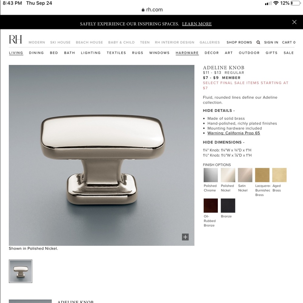 Restoration Hardware Adeline Knobs, 4 in a bundle